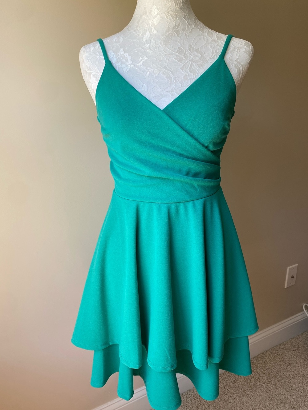 Honey and Rosie Teal Wrap-Front Tiered Dress